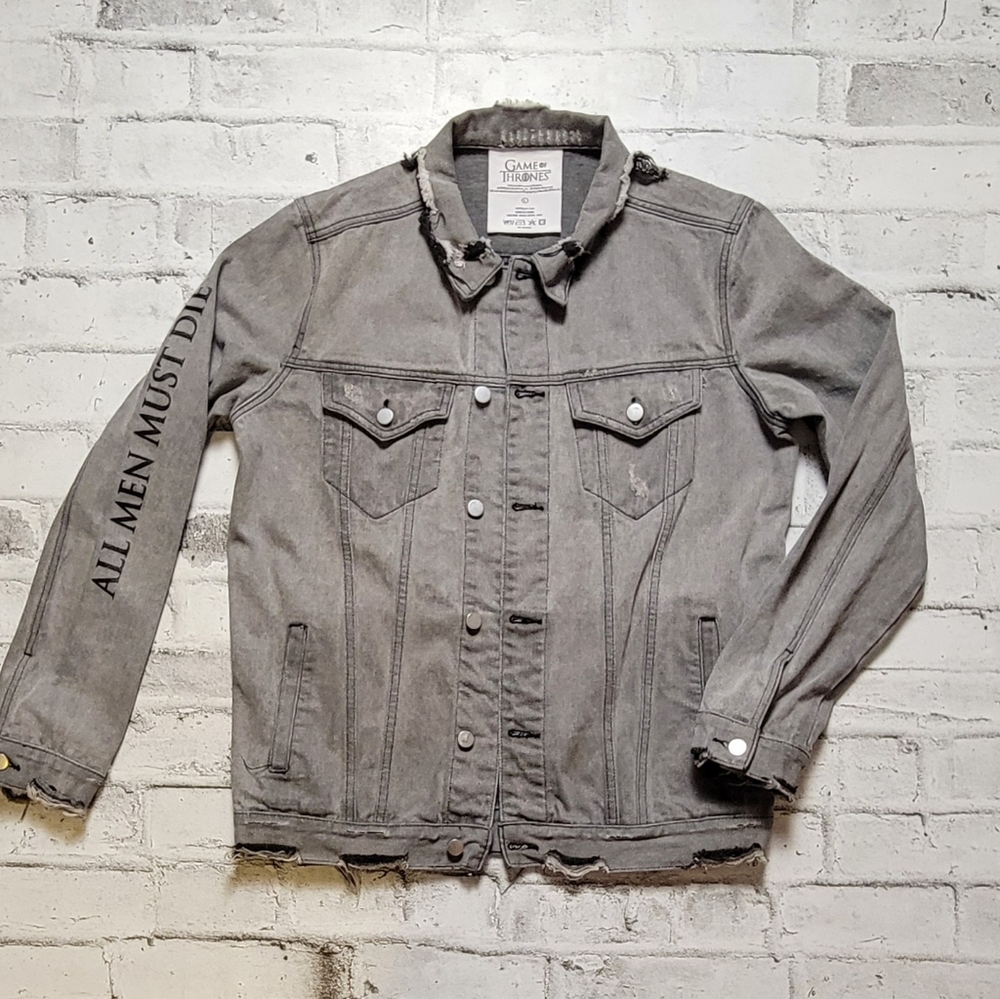 Game of Thrones Gray Distressed Three-Eyed Raven Denim Jacket